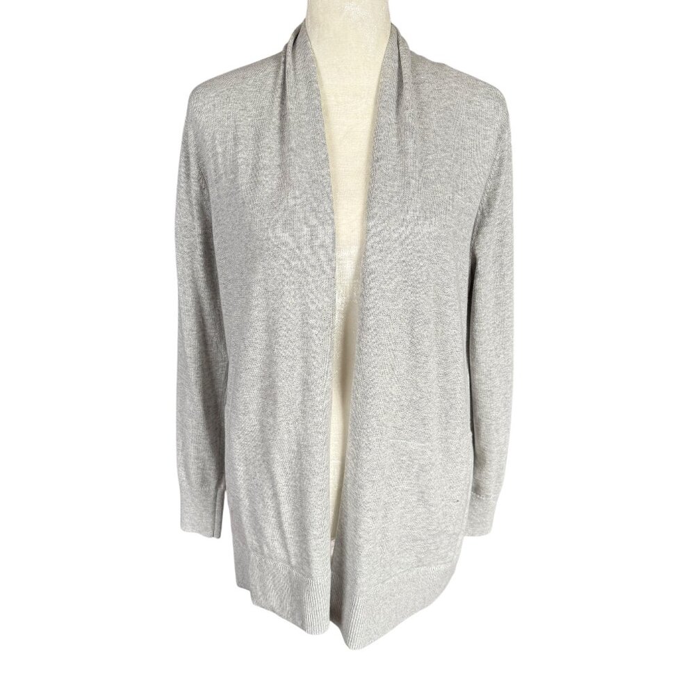 Lands' End gray heather long sleeve stretchy open cardigan women's size XS 2-4